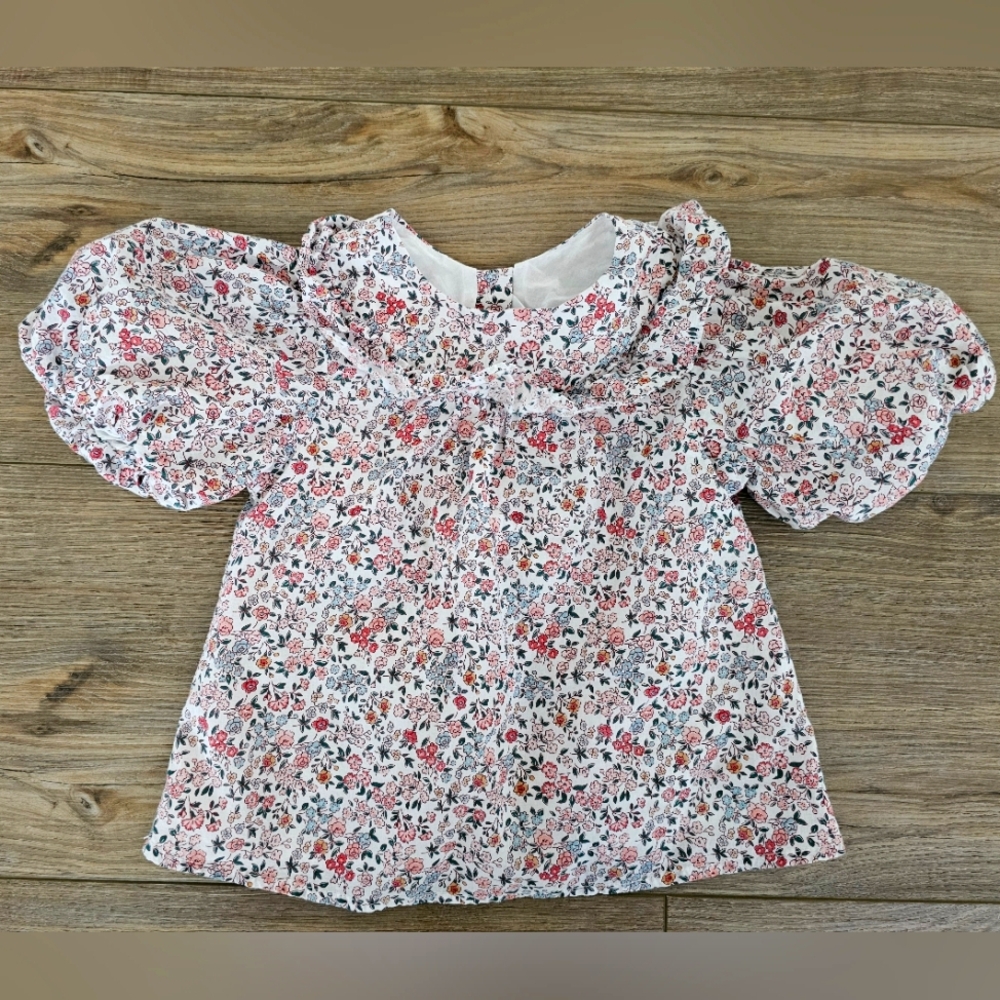 Janie And Jack Floral Girls' Blouse with Puff Sleeves | 4T |